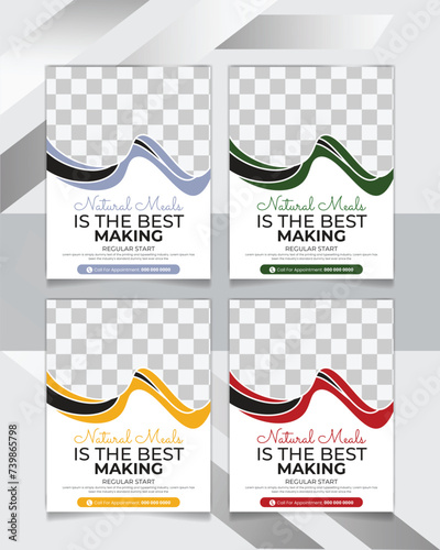 healthy food flyer and vegetable menu promotion poster design template with a green background