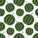 Seamless pattern with ripe watermelon on white . Applique style drawing. Background, wrapping paper.
