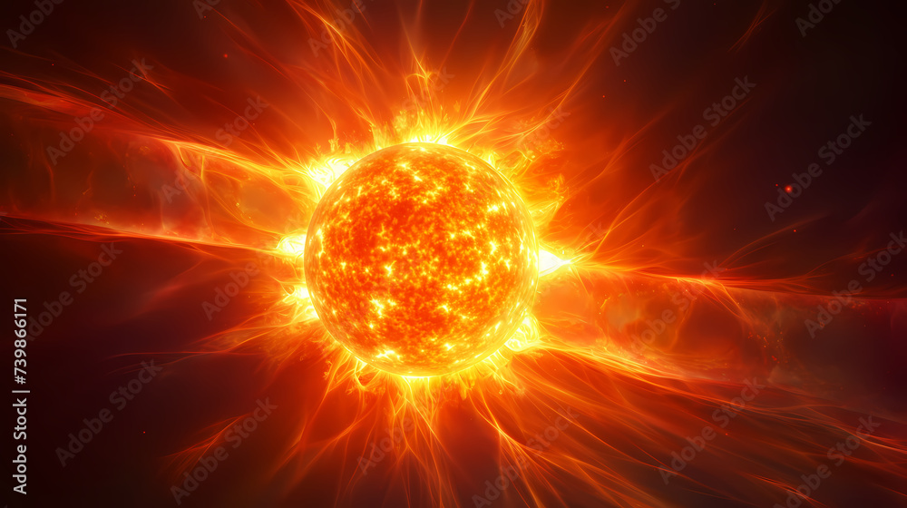 Fototapeta premium With explosive solar flares on the sun's surface