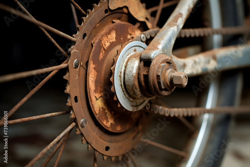 Close up of bicycle wheel. Selective focus on the gear.