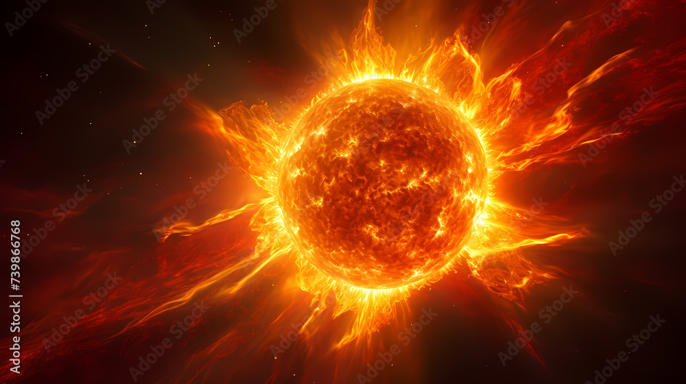 Fototapeta premium With explosive solar flares on the sun's surface