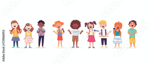 Flat Vector Cute children singing song together.