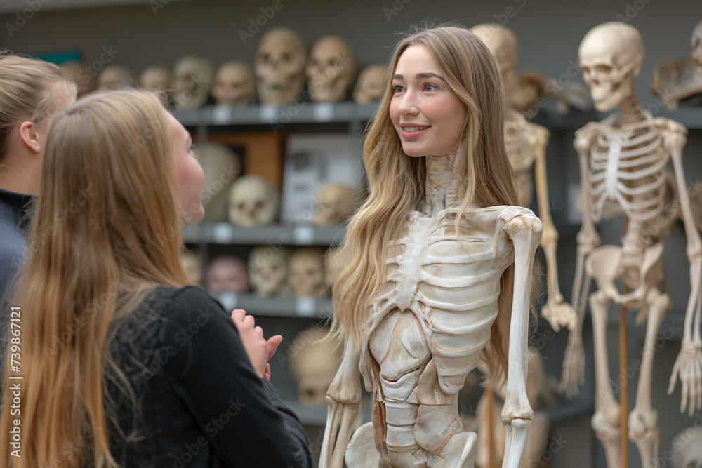 Teacher with anatomy model and students in class. Teacher with anatomy model and students in class.