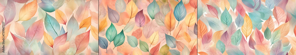Set of three leaves with soft colors.