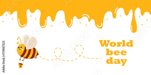World beer day of 20 may. Banner with cute honey bees in flat-lay style for web use, printing, banners, backgrounds. Celebrating World Bee Day and caring for bees. Beekeeping and animal care