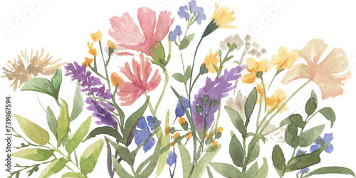 Border of watercolor wildflowers