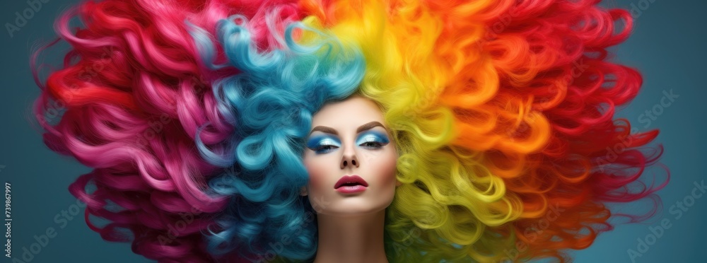 Young woman in a bright glamorous look in the style of theatrical exuberance Young woman in a bright glamorous look in the style of theatrical exuberance