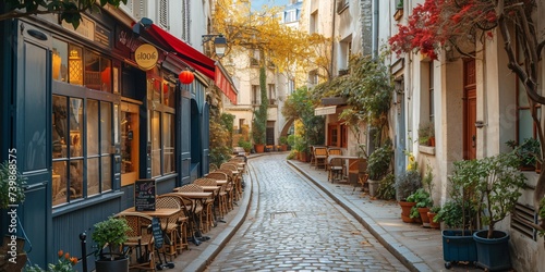 Charming Parisian neighborhood with stunning architecture and iconic sights. photo