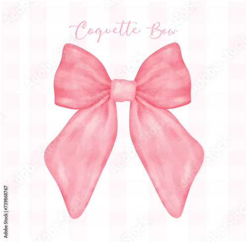 Coquette pink bow vintage feminine Aesthetic watercolor.