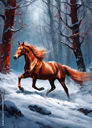 Horse running in beautiful weather  running horse in winter season 