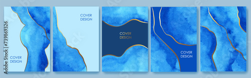 Vertical backgrounds. Blue, turquoise watercolor fluid painting vector design. Card, cover, flyer, voucher template