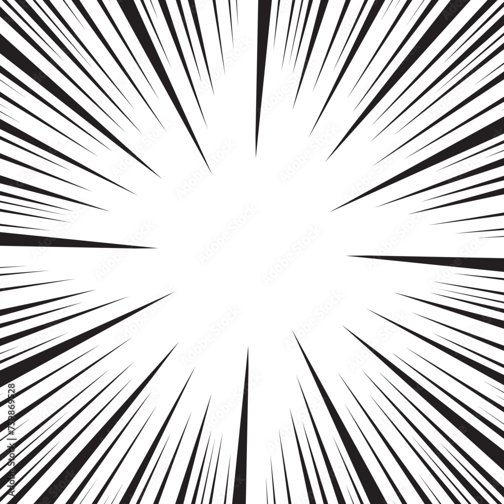 Comic manga radial lines with speed effect for comics book. Black and white explosion background. Flash ray blast glow. Vector frame. Comic manga radial lines with speed effect for comics book. Black and white explosion background. Flash ray blast glow. Vector frame.