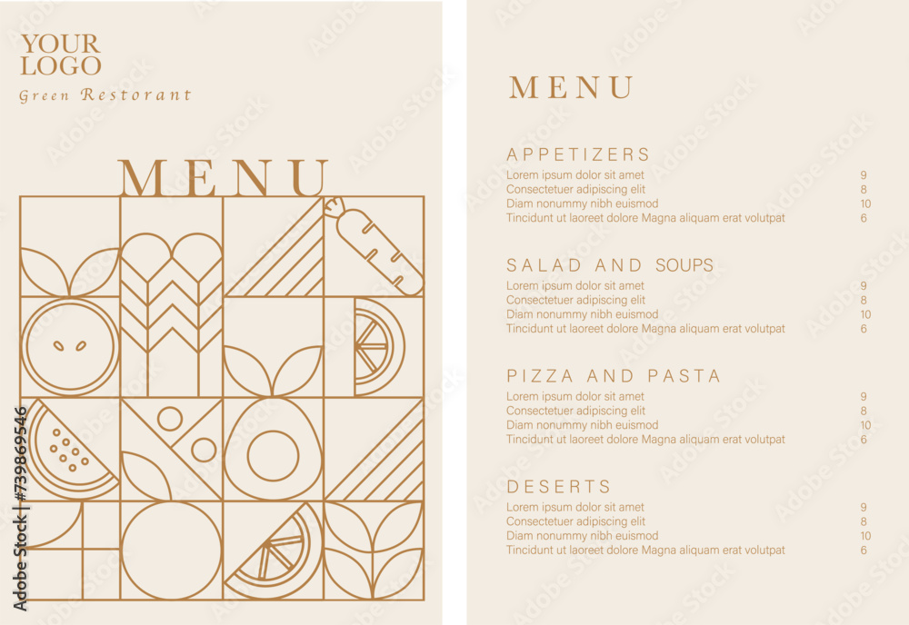 Healthy Food restaurant menu. Vegetarian menu design with vegan meals. Flyer template. Fast Food, Healthy Food, Flyer Design, Simple, Minimalist. - obrazy, fototapety, plakaty 