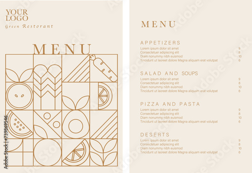 Healthy Food restaurant menu. Vegetarian menu design with vegan meals. Flyer template. Fast Food, Healthy Food, Flyer Design, Simple, Minimalist. photo
