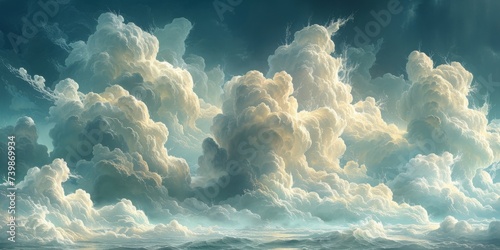Natural beauty dreamy cloud and sea. 3D Illustration. Watercolor art paint.