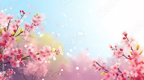 Cherry blossoms in bloom  forming a canopy of pink and white cherry blossom flowers in the park