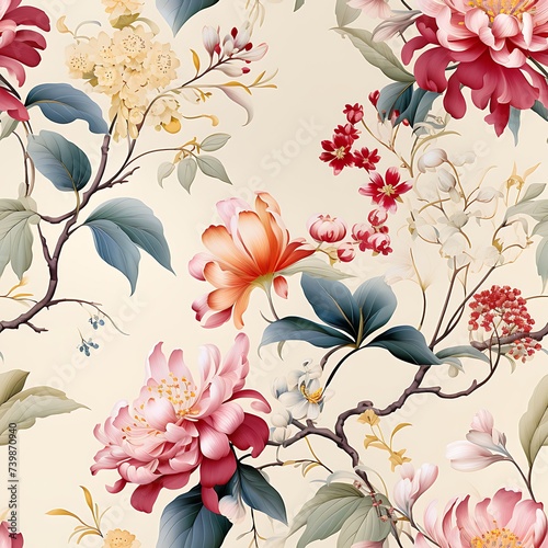 sweet classic chinoiseries style painting with flower on light background