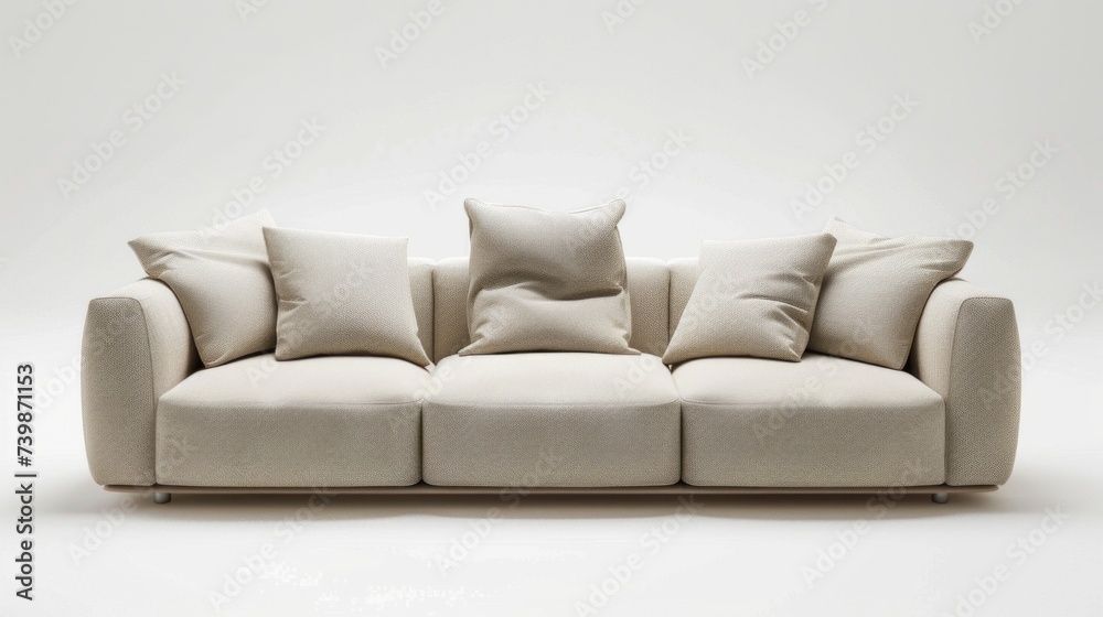 Naklejka premium Modern Minimalist Sofa in Neutral Tones on a White Background