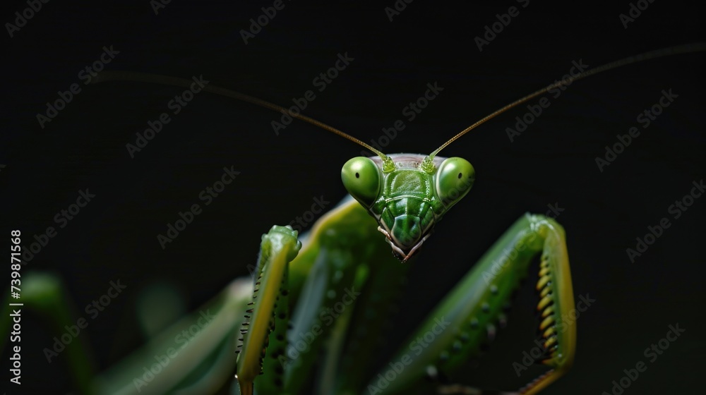 Praying Mantis on a Dark Background in Dramatic Lighting Praying Mantis on a Dark Background in Dramatic Lighting