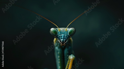 Praying Mantis on a Dark Background in Dramatic Lighting © romanets_v