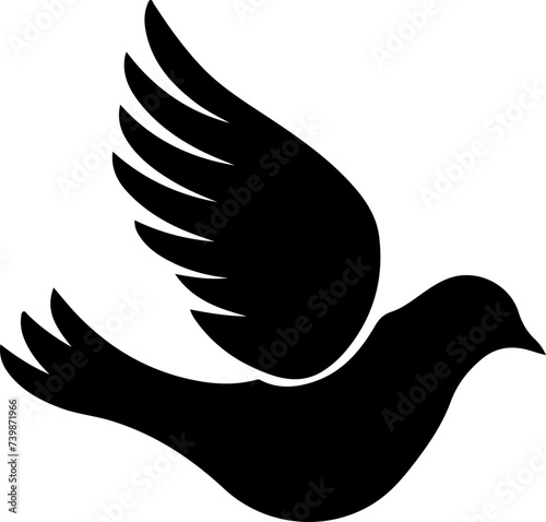 Elegant Black Silhouette of a Dove in Flight - Symbol of Peace and Harmony for Various Designs
