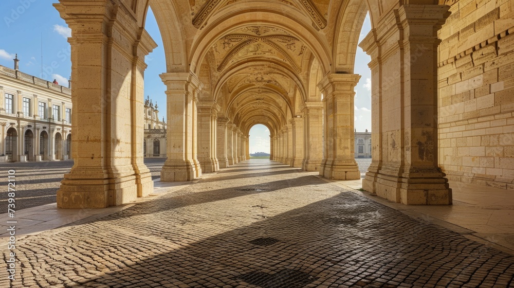 Sunlit Baroque Arcade with Symmetrical Arches