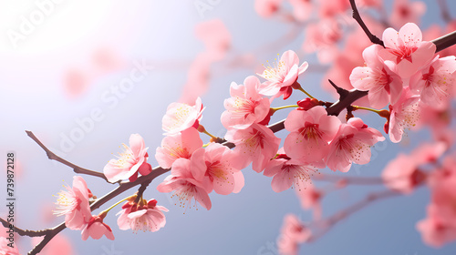Cherry blossoms in bloom, forming a canopy of pink and white cherry blossom flowers in the park