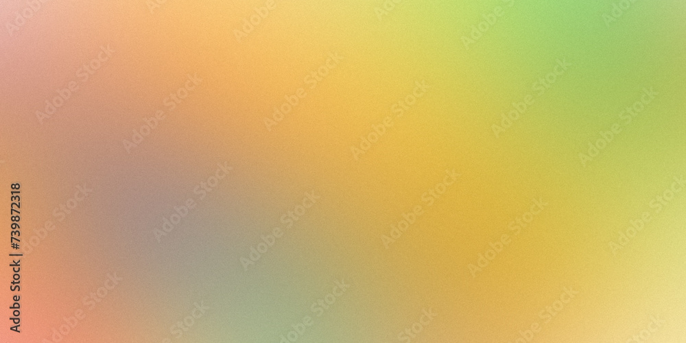 Abstract noisy gradient background of multicolored pastel peach, yellow and green colors. Color palette, colorful pattern with a soft noise effect. Holographic blurred grainy gradient banner texture