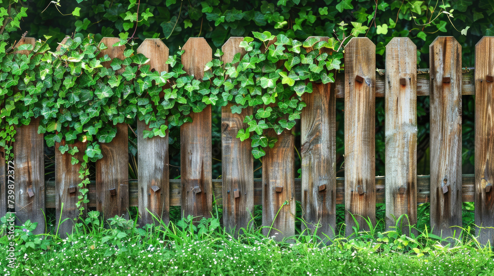 Old Wooden Fence Overgrown with Green Ivy Old Wooden Fence Overgrown with Green Ivy