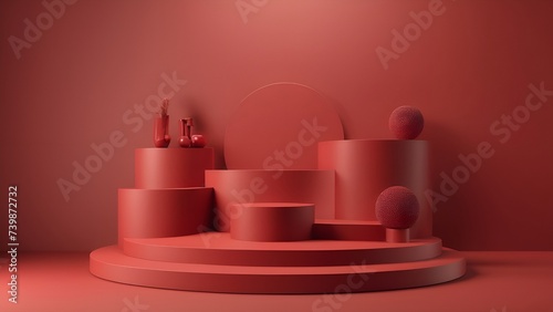 A mock-up with a podium for demonstrating products in red tones