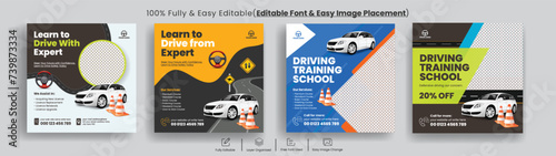 
Editable social media post ads or instagram post banner template set for car Driving school and car repair and car washing web banner or square flyer design bundle
with 3d car illustration photo