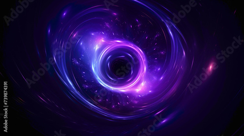 A digital vortex of neon swirls converging into a mesmerizing center against a dark purple background.