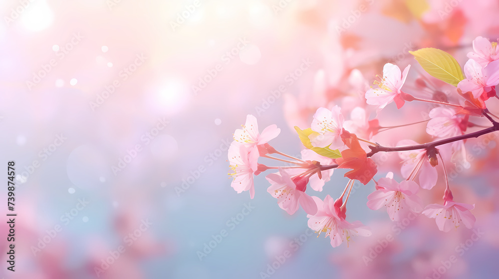 Fototapeta premium Cherry blossoms in bloom, forming a canopy of pink and white cherry blossom flowers in the park