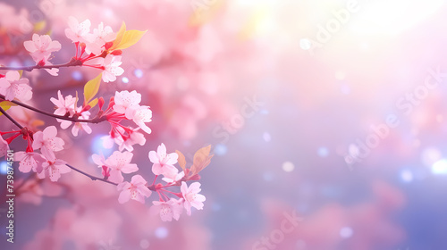 Cherry blossoms in bloom, forming a canopy of pink and white cherry blossom flowers in the park © jiejie