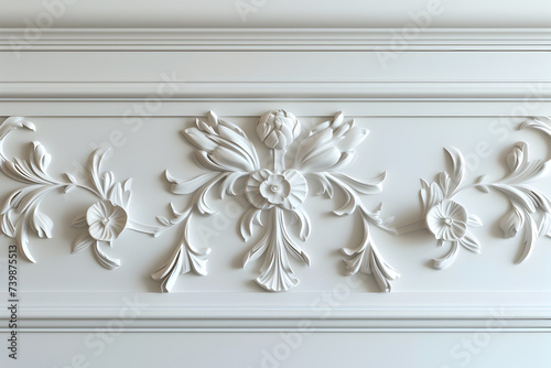 Luxury white wall design bas-relief with stucco mouldings roccoco element