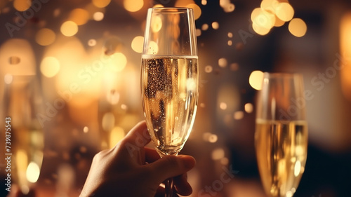 People holding glasses of champagne making a toast with blurred background