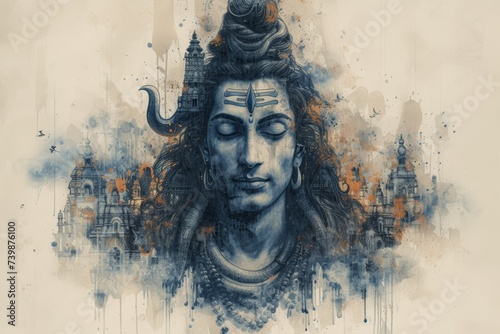 Artistic Representation of Hindu Deity with Tears and Trishula Motif photo