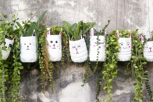 plant pots made from reused water bottles
