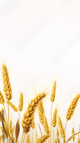 Golden wheat stalks on a white background