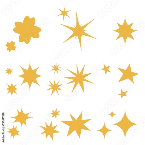 Flat stars and sparkle symbols on white background