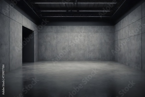 Clean, dark, grunge concrete exhibition hall interior with  walls. © 360VP