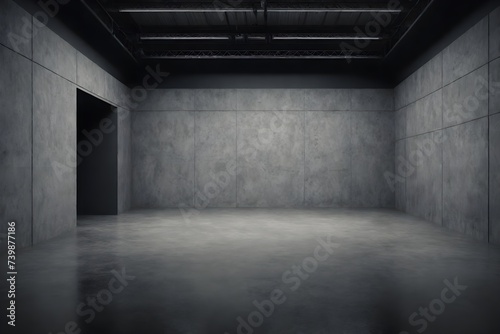 Clean, dark, grunge concrete exhibition hall interior with walls.