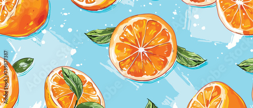 Fototapeta Naklejka Na Ścianę i Meble -  Tropical Seamless Bright light pattern with Fresh orange
