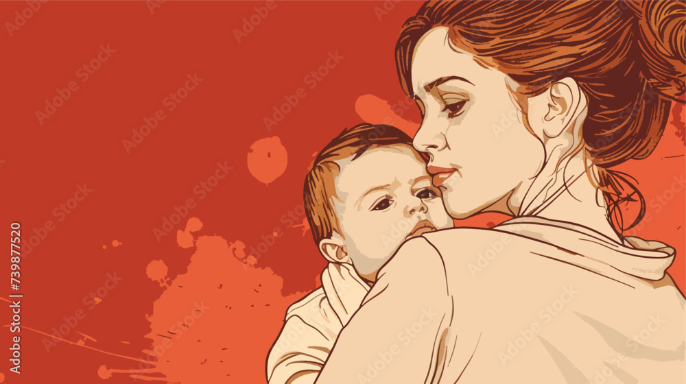 Vector Adult woman holding her baby son with love 