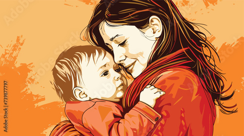 Vector Adult woman holding her baby son with love 