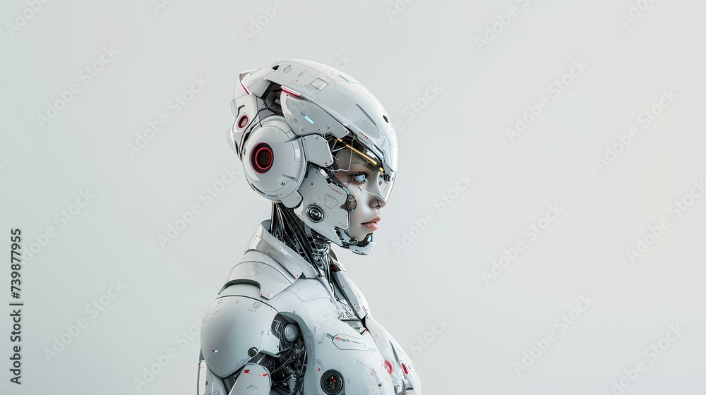 3d rendering female robot with white skin isolated on white gray background