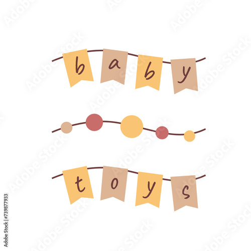 Vector simple kids logo isolated on a white background. Baby toys letters on the flags.
