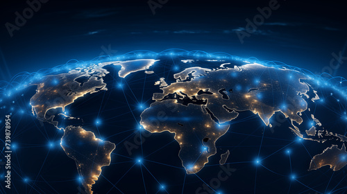 Highlighting international data exchange image background. Vibrant network lines close up picture wallpaper. High-tech digital worldwide closeup photo backdrop. Global concept photography