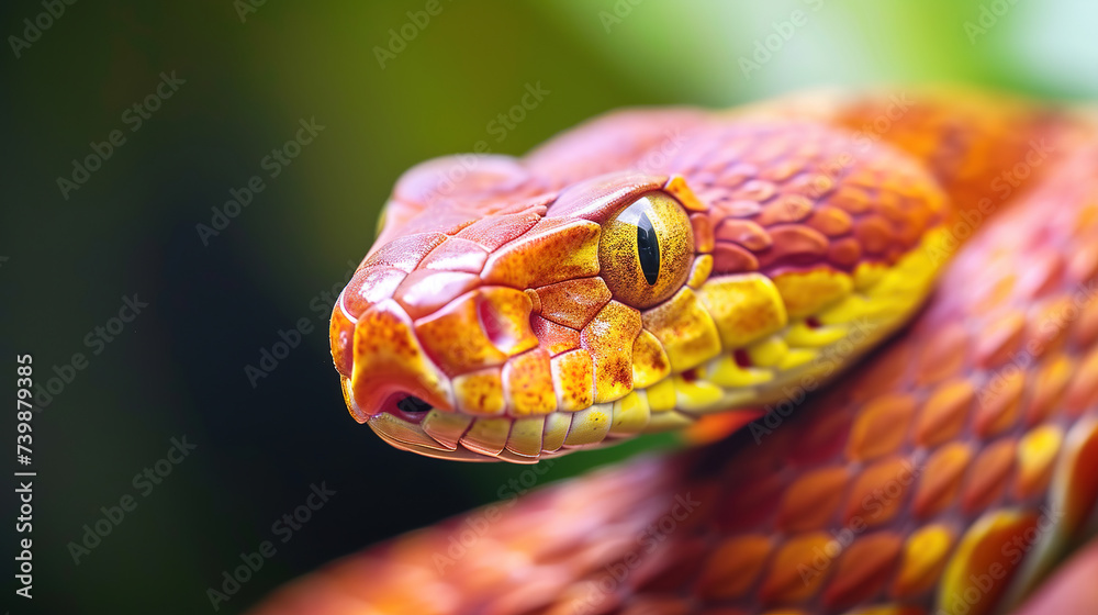 a macro of a corn snake head, ,with blured background, with empty copy space a macro of a corn snake head, ,with blured background, with empty copy space
