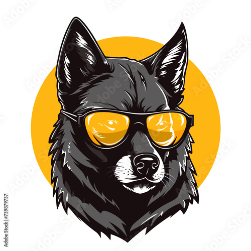 Vector illustration of a wolf head in sunglasses. Isolated on a white background.